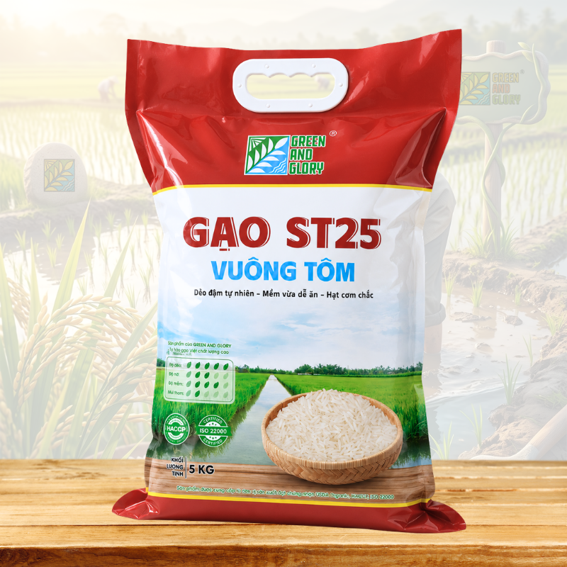 Bao gạo ST25 Vuông Tôm Green And Glory 5 kg
